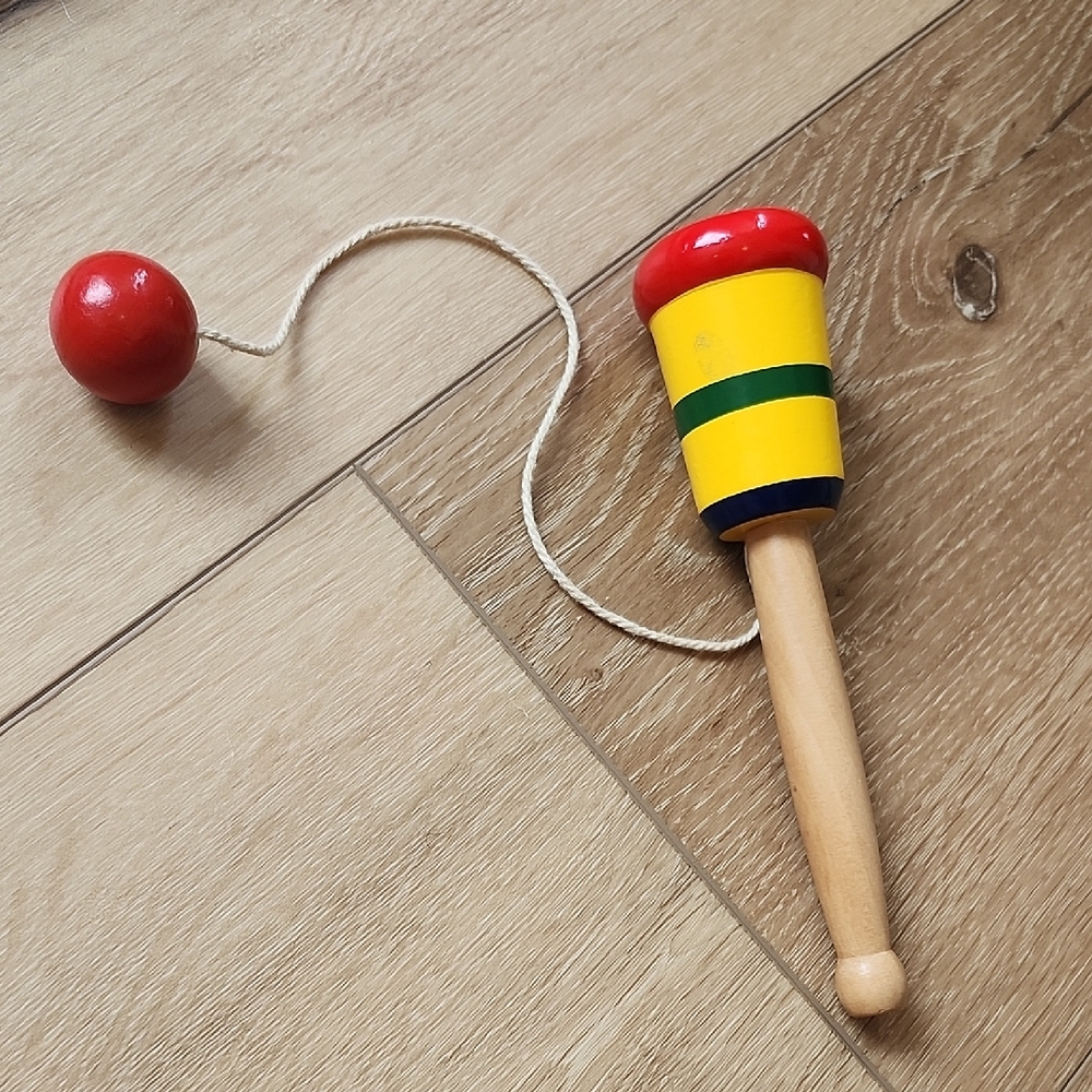 Classic Wooden Ball and Cup Toy - Red, Yellow, Green